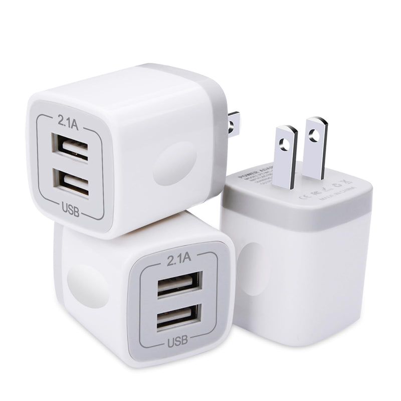 USB Plug, USB Wall Charger 3 Pack, Gigreen Dual Port Electrical Plug Wall Outlet Charger Cube 5V 2.1A Charging Block Compatible Iphone 16 15 14 13