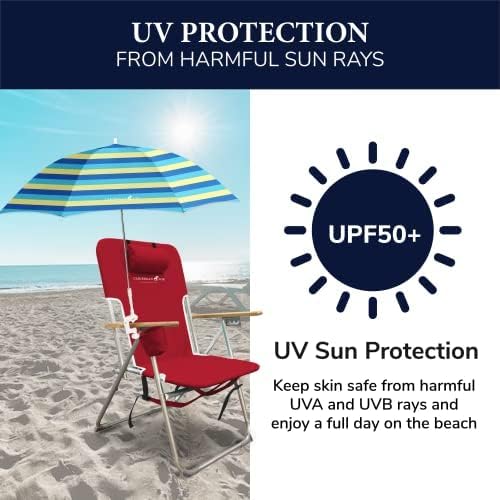 CARIBBEAN JOE Umbrella for Beach Chair, Adjustable and Universal, UV Protection (Bold Stripe, 4ft Arc)