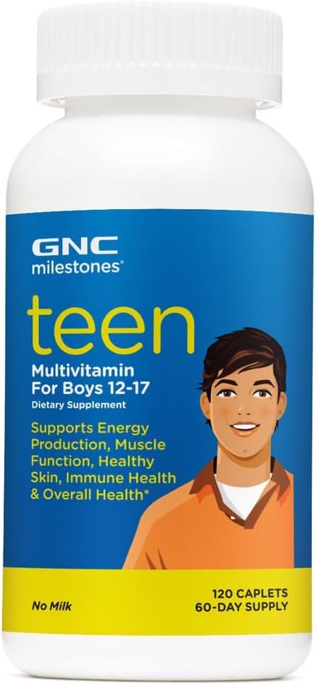 GNC Milestones Teen Multivitamin for Boys 12-17, 120 Caplets, Supports Energy Production and Muscle Function