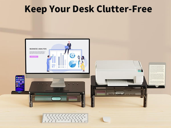 Zimilar Monitor Stand Riser with Metal Mesh Drawer, Height Adjustable with Phone Holder for Computer, Laptop, Printer, Notebook, Computer Monitor