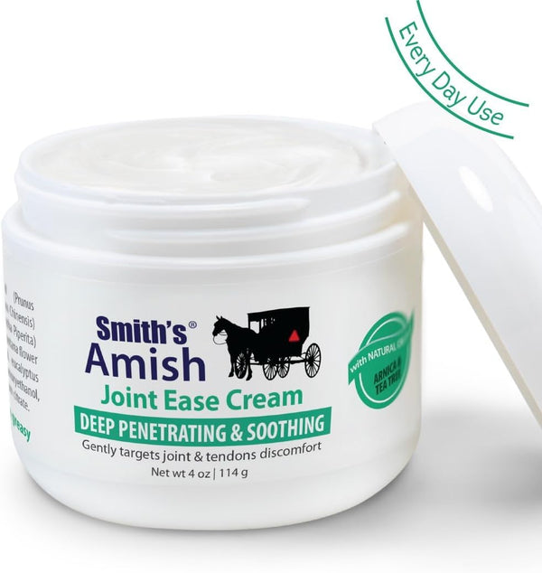 Smith's Amish Joint Ease Cream - Soothing Cooling Formula - 4 oz Jar | For Joint Discomfort, Stiffness & Muscle Tension - Arnica, Peppermint, Tea