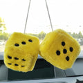 Fuzzy Plush Dice for Car Mirror, Pair of Retro 3â Yellow Dice with Black Dots for Car Interior Hanging Ornament Decoration