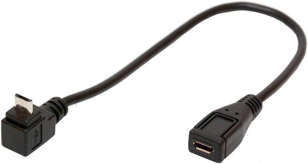 Micro B 5 Pin Right Angle 90 Degree Extension Cable(25cm) | Male to Female Adapter Syncing & Charging USB Cable (Down)
