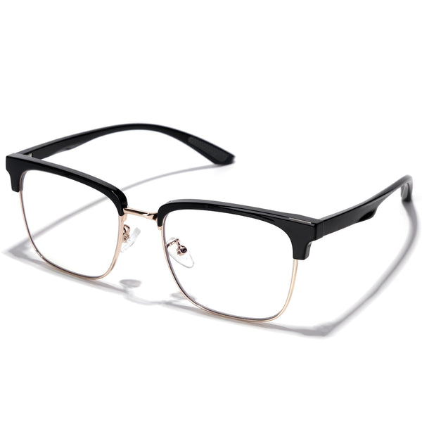ZanyLen Blue Light Glasses Men Rectangle Large Browline Computer Gaming Glasses 01-52179-gold Clear
