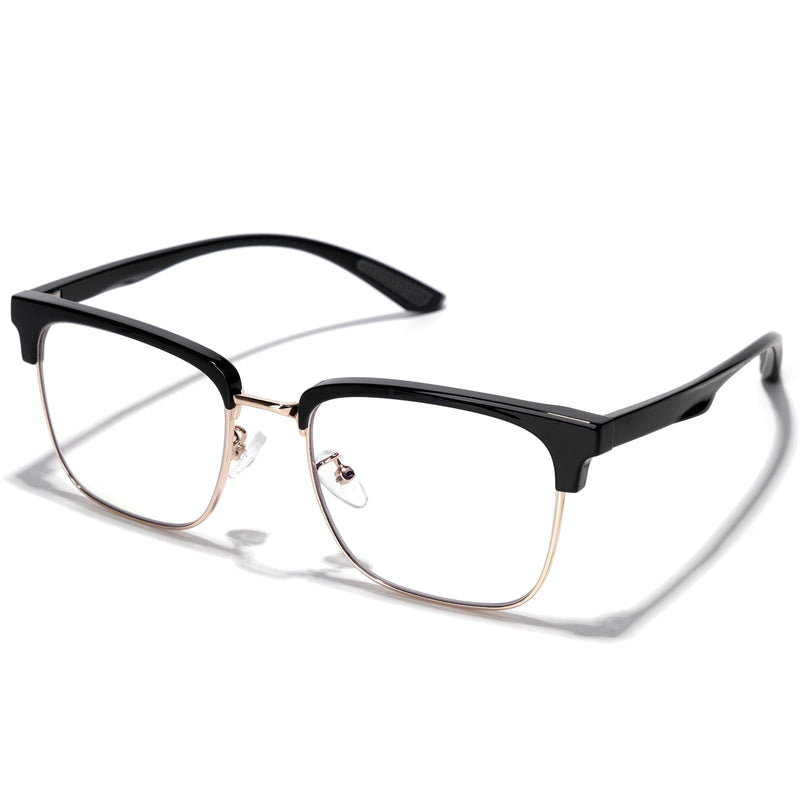 ZanyLen Blue Light Glasses Men Rectangle Large Browline Computer Gaming Glasses 01-52179-gold Clear