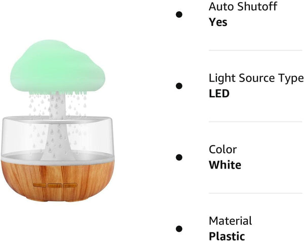 Weljoy Zen Raining Cloud Night Light Aromatherapy Essential Oil Diffuser Micro Humidifier Desk Fountain Bedside Sleeping Relaxing Mood Water Drop