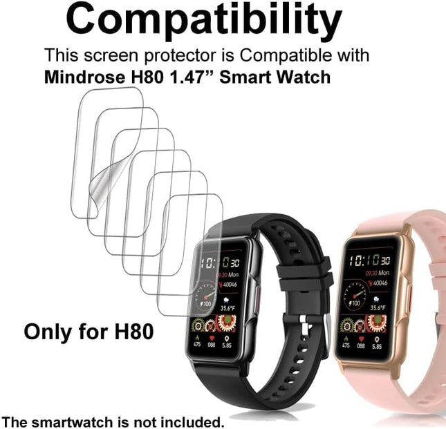 Screen Protector Compatible with Bestinn 1.47" and Mindrose H80 1.47â Smartwatch, Soft TPU, 6 Pieces, Bubble Self-Heal