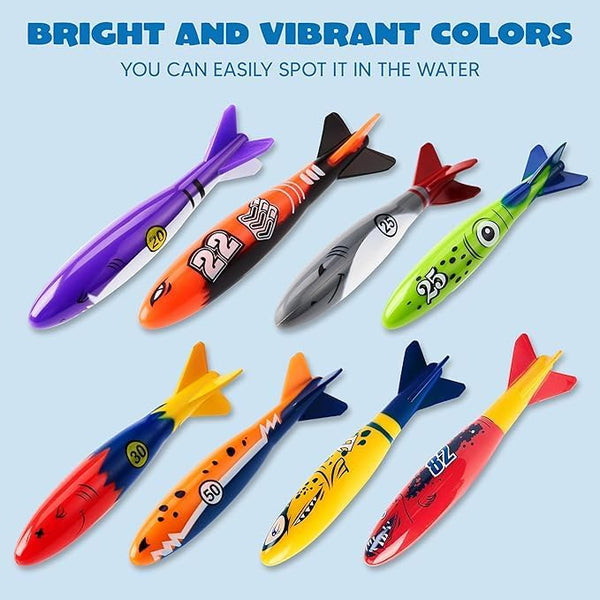 JOYIN 8 Pack Pool Toys, Shark Underwater Diving Toys, Colorful Swimming Toy Sinking Throwing for Kids Gifts Summer Swim Dive Training Water Fun