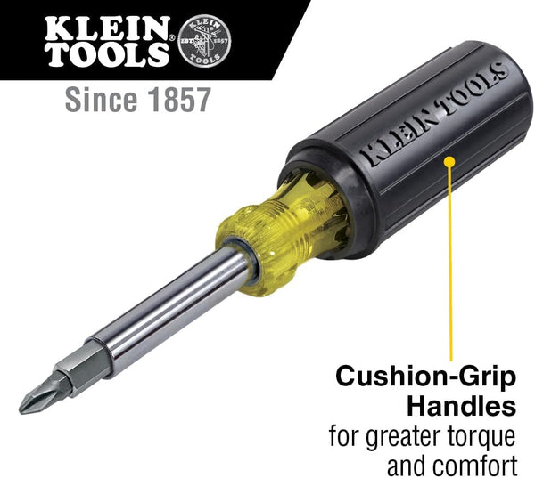 Klein Tools 32500 11-In-1 Screwdriver / Nut Driver Set, 8 Bits (Phillips, Slotted, Torx, Square), 3 Nut Driver Sizes, Cushion Grip Handle