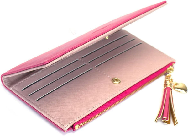 Valentoria Womens Wallet Cute Elegant Long Slim Card Holder Case Minimalist Coin Purse Thin Tassels Zip Clutch Wallets for Girls Ladies L Barbie Pink