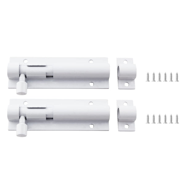 2 PCS Barrel Bolt Latch, 3 Inch, White, Aluminum Alloy | Heavy Duty Slide Lock, For Security Gate Slide Bolt, Garage Door Latches, Warehouse Shed