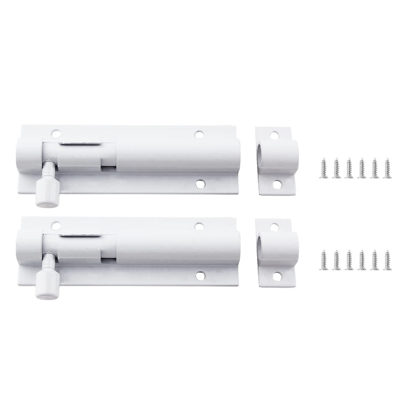 2 PCS Barrel Bolt Latch, 3 Inch, White, Aluminum Alloy | Heavy Duty Slide Lock, For Security Gate Slide Bolt, Garage Door Latches, Warehouse Shed