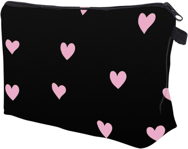 Cute Travel Makeup Bag Cosmetic Bag Small Pouch Gift for Women (Pink Heart)
