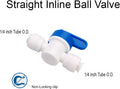 1/4 inch OD Tubing&Hose&Pipe Use Inline Shut Off Ball Valve Plastic Quick Connect Fittings for Water Purifier RODI System (Pack of 10)