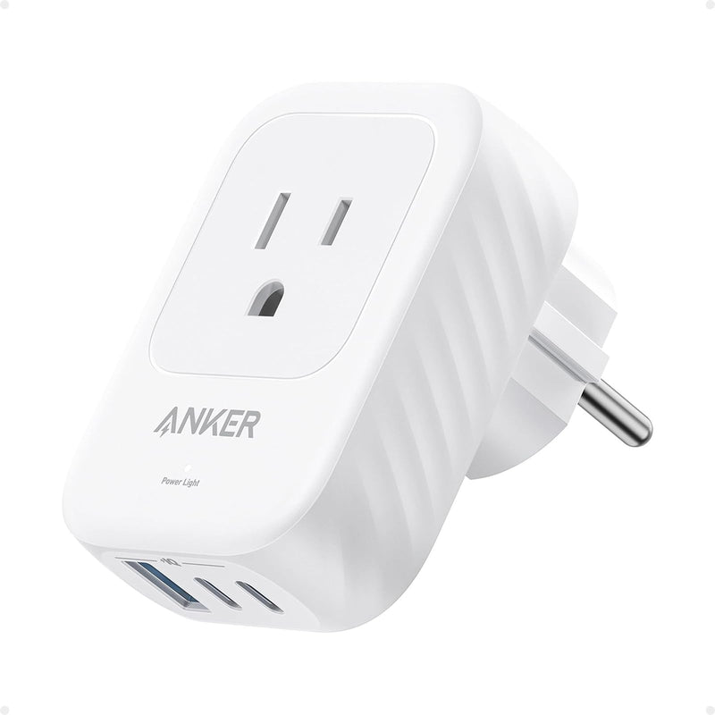 Anker European Travel Plug Adapter, 15W USB-C & 2 AC Outlets, Fits Type E/F Sockets, Compact for Iphone, Ipad & More (Not Compatible with Type L/G