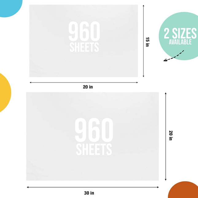 White Tissue Paper for Gift Bags, White Tissue Paper Bulk - 960 Sheets 15" X 20"