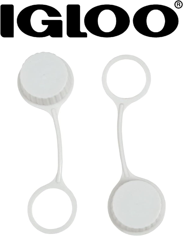 Igloo Cooler Threaded Drain Plug Caps with Plastic Tether 20049 White Small