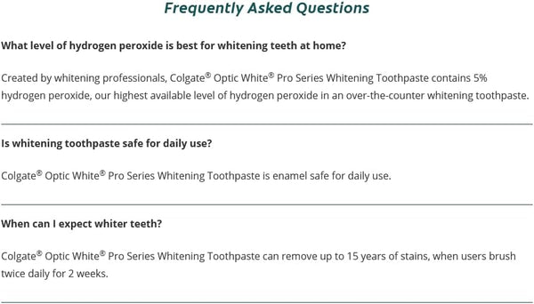 Colgate Optic White Pro Series Teeth Whitening Toothpaste with 5% Hydrogen Peroxide, Stain Prevention, Mint, 3 Ounces (2 Pack) 3 Ounce (Pack of 2)