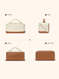 Telena Makeup Bag Large Capacity Travel Cosmetic Bag Portable PU Leather Water Resistant Makeup Organizer Bags for Women with Handle and Divider