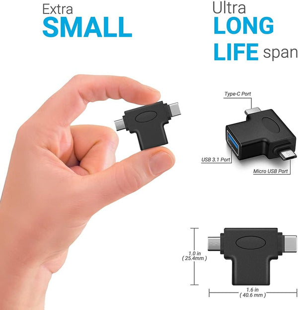 2 in 1 OTG Converter USB 3.0 to Micro USB and Type C Adapter | Female to Male and Male Connector, 2 Pack