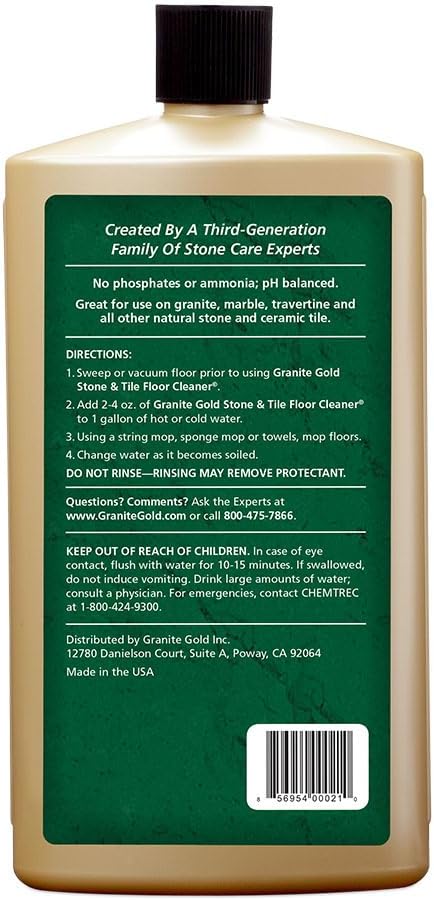 Granite Gold Stone and Tile Floor Cleaner - No-Rinse Deep Cleaning Granite, Marb