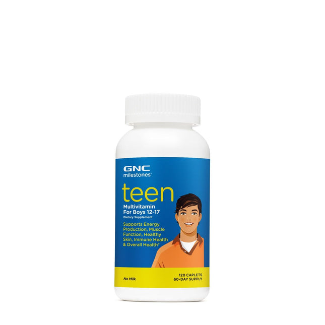 GNC Milestones Teen Multivitamin for Boys 12-17, 120 Caplets, Supports Energy Pr