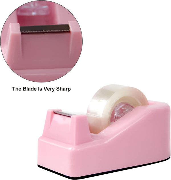 1Pcs Desktop Tape Dispenser Adhesive Roll Holder with Weighted Nonskid Base, Pink (Tape not Included) 1 Pack Pink