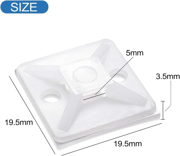 XHF 100 PCS 3/4" White Self Adhesive Cable Zip Tie Mounts Wire Cable Clips Holders Management Anchors Organizer Holders Squares(HS-101S)