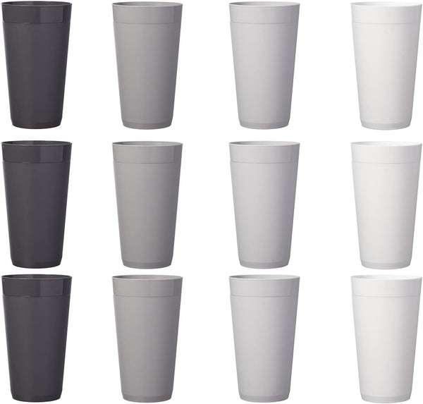 US Acrylic Newport 20 Ounce Unbreakable Plastic Stackable Water Tumblers in Grey Stone | Set of 12 Drinking Cups | Reusable, Bpa-Free, Made in the
