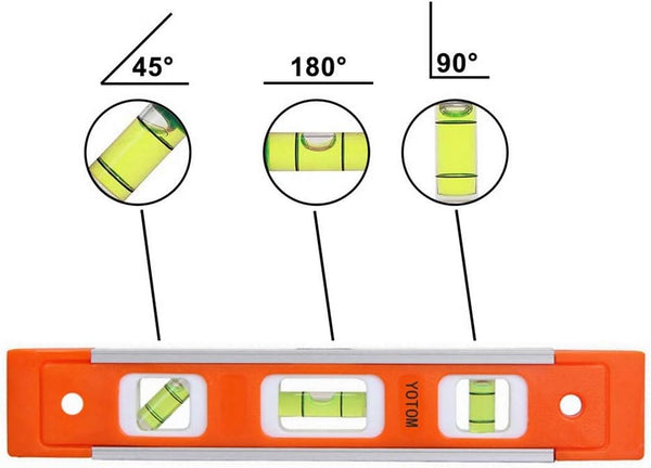 2pcs 9 inch Aluminum-Sided Magnetic Torpedo Level, Box Level Spirit Bubble level - Orange