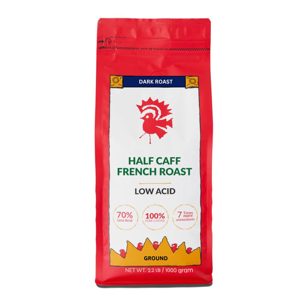 Puroast Low Acid Coffee Half Caff | Half Caff French Roast Ground | Dark Roast | High Antioxidants & High pH |No Bitter Aftertaste | Reduced