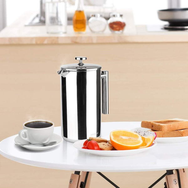 Secura French Press Coffee Maker, 304 Grade Stainless Steel Insulated Coffee Press with 2 Extra Screens, 50oz (1.5 Litre), Silver Silver 50 oz