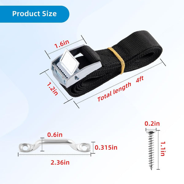 1" x 4ft Battery Tie Down Straps for Boats,Battery Hold Down with Cam Buckle,Stainless Steel Bracket and SS Screws Used for Cooler,Battery