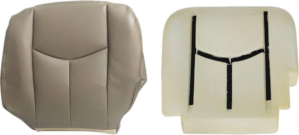 NLQR Front Driver Bottom Replacement Seat Cover Tan 522 & Foam Cushion Compatible with Chevy Silverado Avalanche GMC Sierra 2003 2004 2005 2006 2007