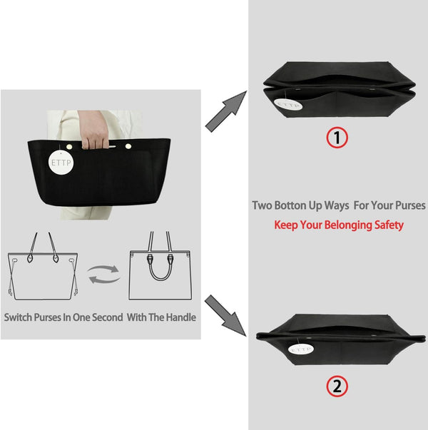 Purse Organizer Insert For Handbags, Felt Tote Bag Organizer Insert, Handbag Organizer, Compatible with Neverful Speedy and More, 6 Size Standard