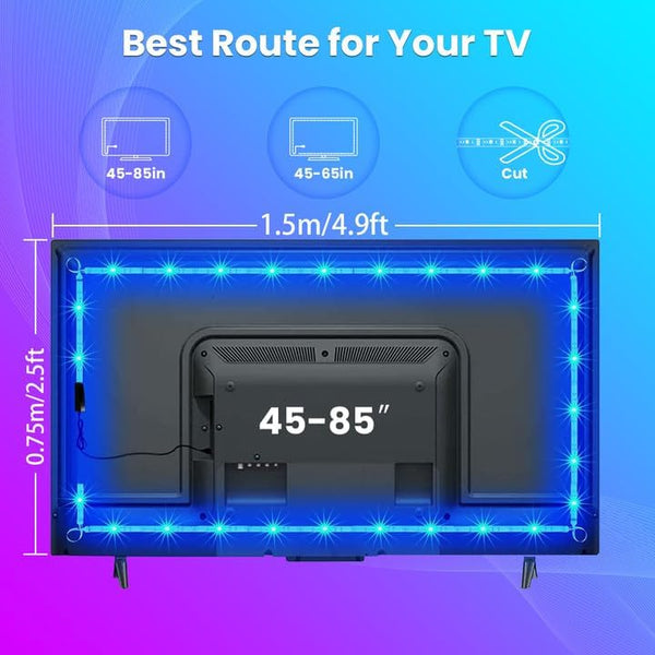 VOLIVO LED Lights for TV, 16.4FT Led Backlight for 45-85 inch TVs, Bluetooth RGB LED Lights Behind Television with Remote, USB Powered, Color