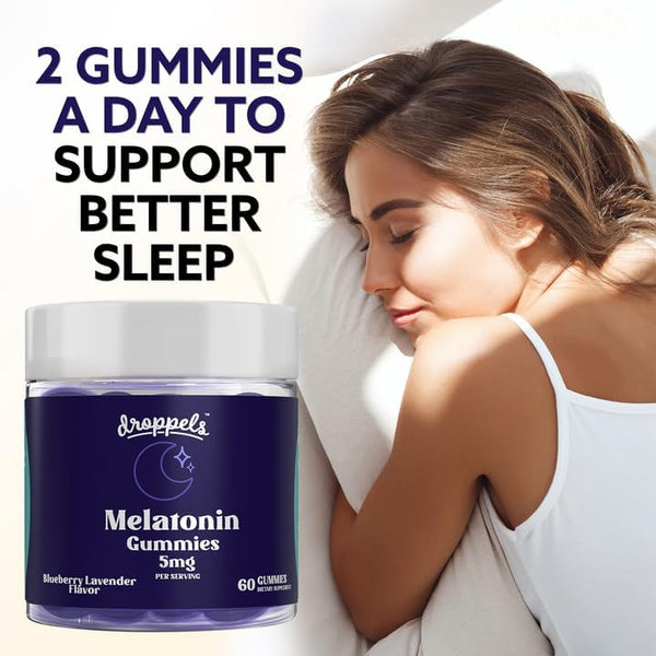 Droppels Melatonin Gummies for Adults – 5mg Sleep Support, Vegan & Plant-Based with Chamomile, Natural Sleep Aid for Falling Asleep Faster &