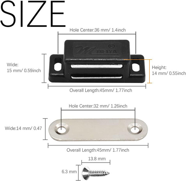 12Pack Magnetic Door Catch - 15lb High Magnetic Plastic Heavy Duty Latch for Kitchen Bathroom Cupboard Wardrobe Closet Closures Cabinet Door