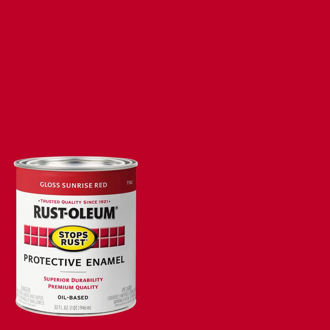 Rust-Oleum 7762502 Stops Rust Brush on Paint, Quart, Gloss Sunrise Red, 1 Quarts