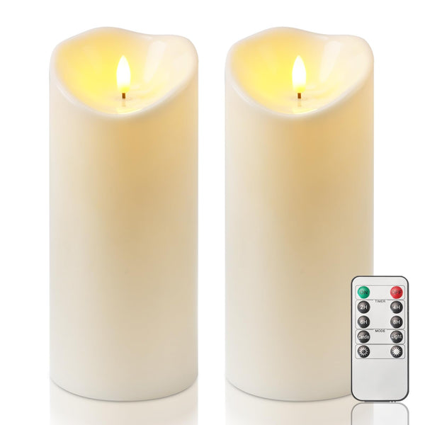 Homemory 4"x9" Outdoor Waterproof Flameless Candles with Timers and Remote Control, Battery Operated Candles, LED Plastic Candles, Ivory White,