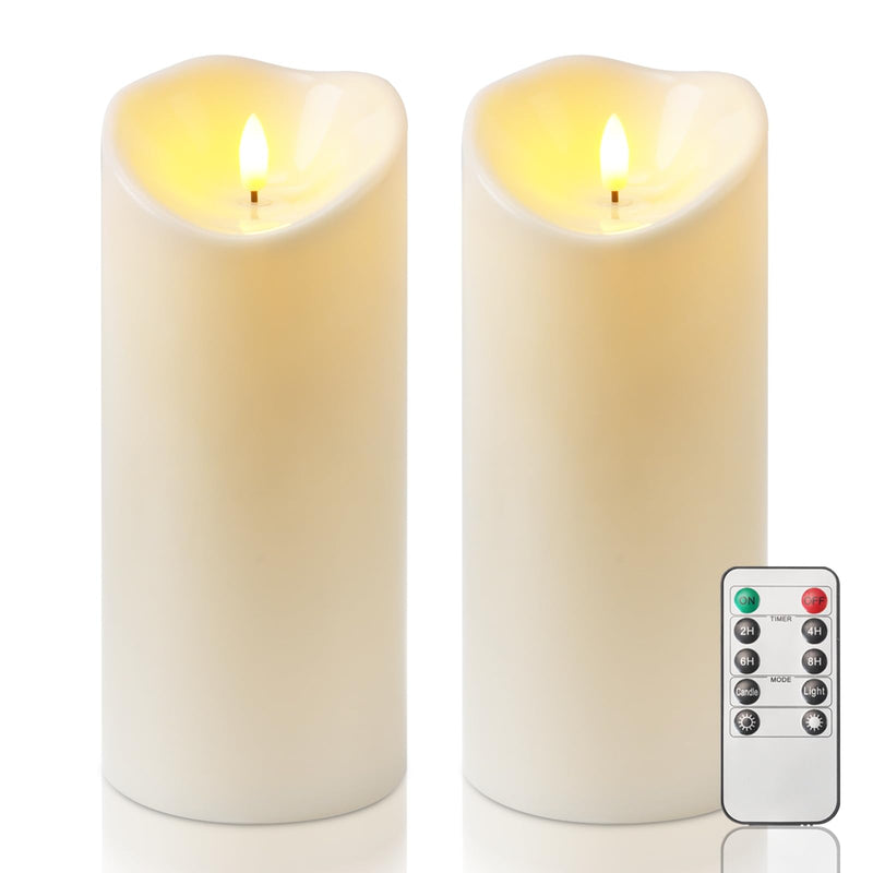 Homemory 4"x9" Outdoor Waterproof Flameless Candles with Timers and Remote Control, Battery Operated Candles, LED Plastic Candles, Ivory White,