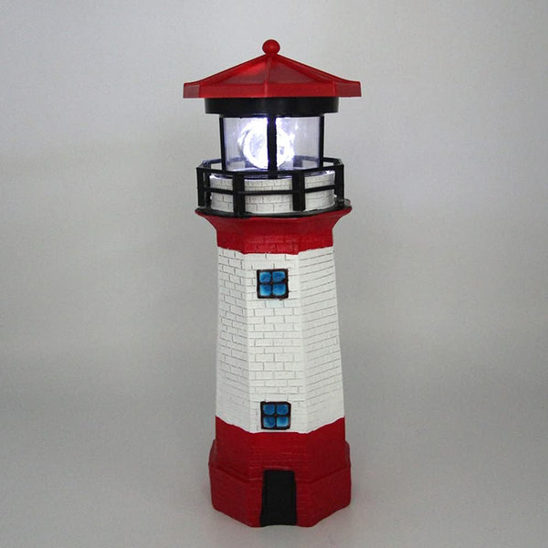 Solar Lighthouse Outdoor Solar Rotating LED Lighthouse Light Waterproof Lighthouse Statue Decorative LED Rotating Lamp for Garden Landscape