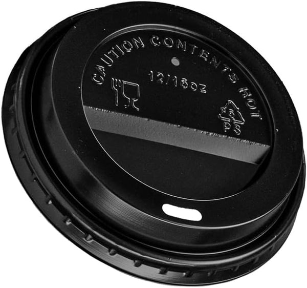 GUSTO [100 Count] Disposable Plastic Dome Lids for 10, 12, 16, & 20 Oz. Paper Hot Coffee Cup - Black (Formerly Comfy Package)