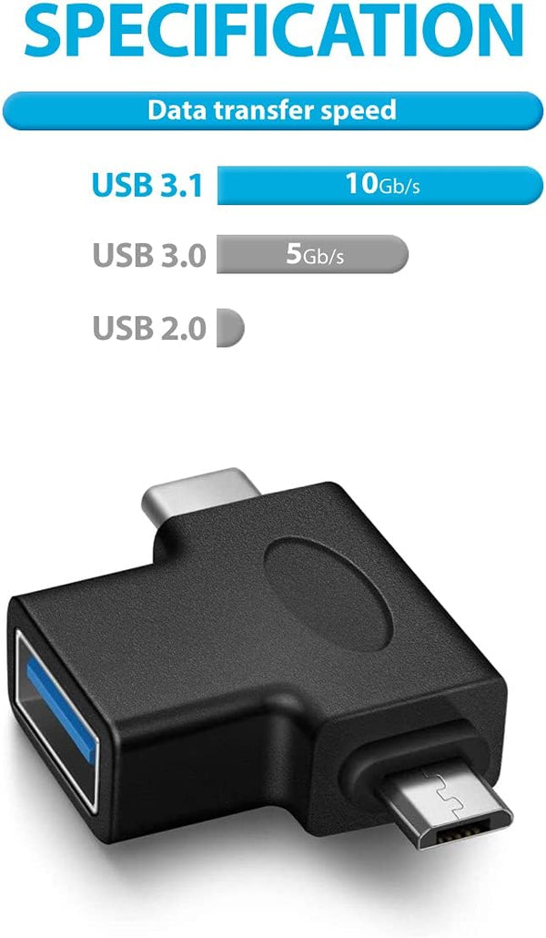 2 in 1 OTG Converter USB 3.0 to Micro USB and Type C Adapter | Female to Male and Male Connector, 2 Pack