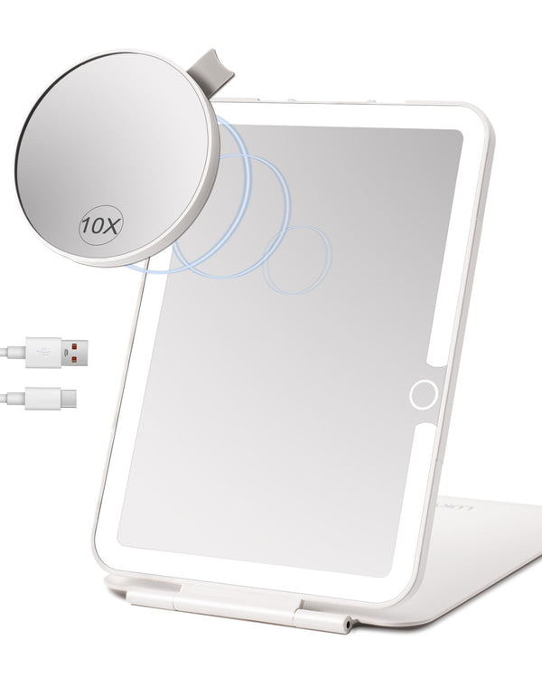 Rechargeable Travel Mirror with Light 7x5 Inch 1x/10x-white