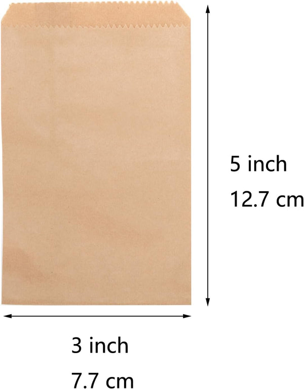 100-pack 3x5 Inches Mini Size Natural Kraft Paper Bags for Bakery Cookies Treats Snacks Popcorn Small Gift bag Brown-3x5 Inch