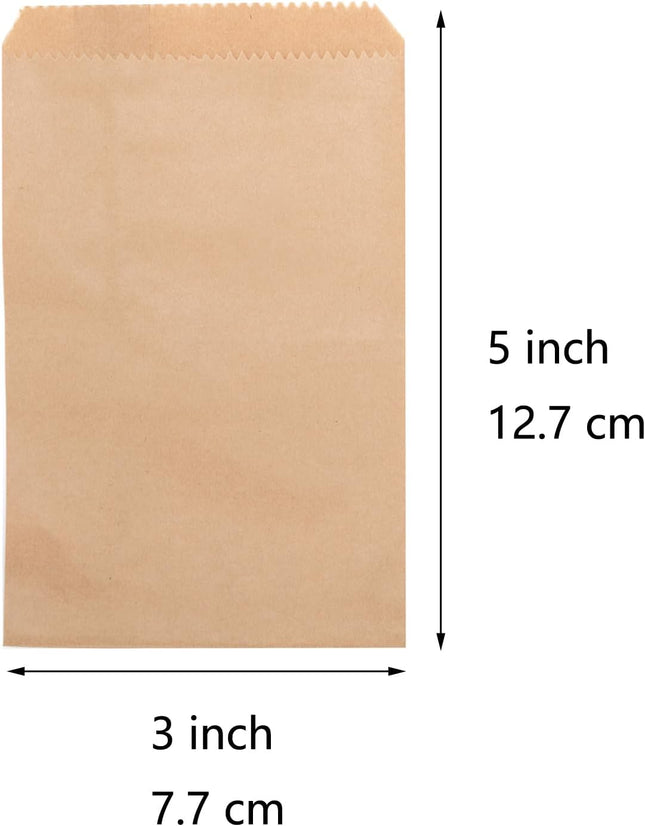 100-pack 3x5 Inches Mini Size Natural Kraft Paper Bags for Bakery Cookies Treats Snacks Popcorn Small Gift bag Brown-3x5 Inch