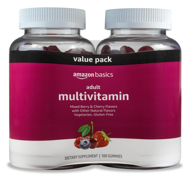 Amazon Basics Adult Multivitamin Gummies, Mixed Berry & Cherry, 150 Gummies, 75-Day Supply, Pack of 2 (Previously Solimo