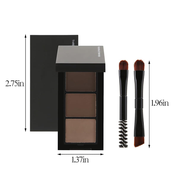 3 Colors Eyebrow Makeup Kit, Professional Brow Contour Palette, Waterproof Long-lasting Eyebrow Filler Powder with Mirror & Brow Brush #01