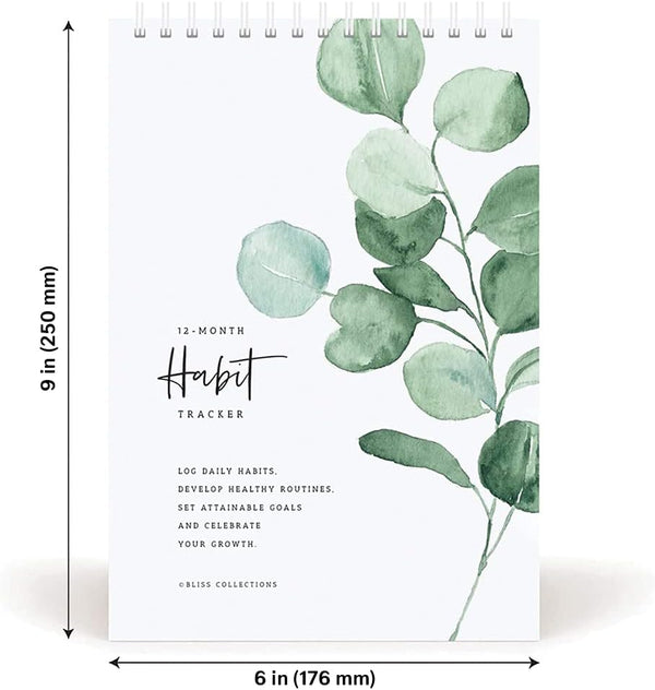 Bliss Collections Habit Tracker Calendar Notepad, Greenery Floral, Gold Spiral Binding, Inspirational and Motivational Monthly Journal to Track